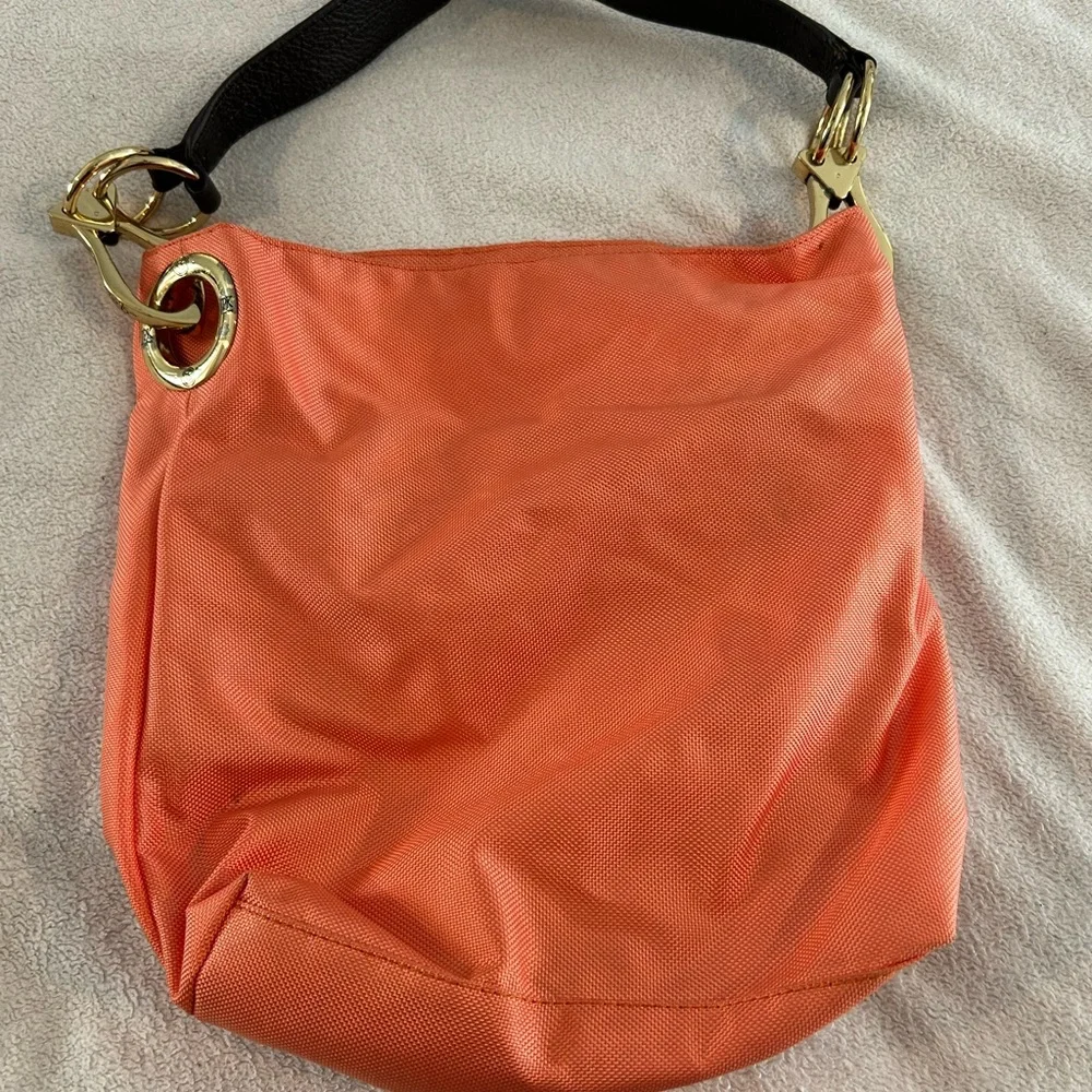 JPK Paris 75 Coral Canvas Hobo Bag Gold Hardware Floral Lined Shoulder Purse